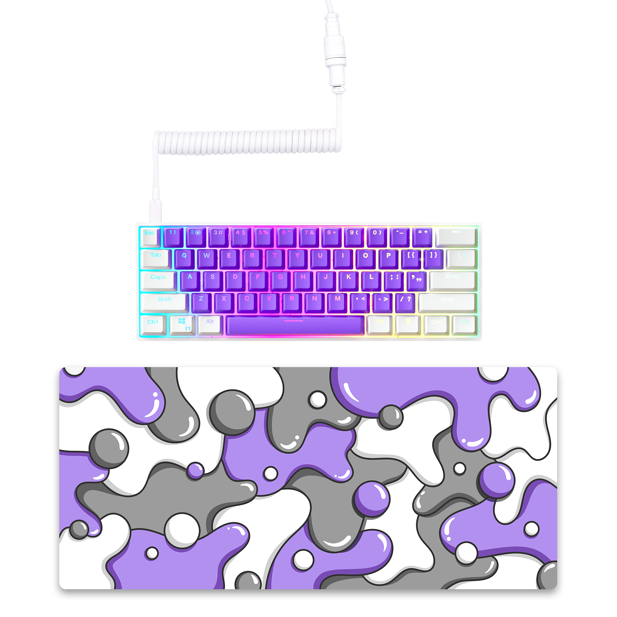 PURPLE CLOUD Keyboard + COILED CABLE + MOUSE PAD Bundle