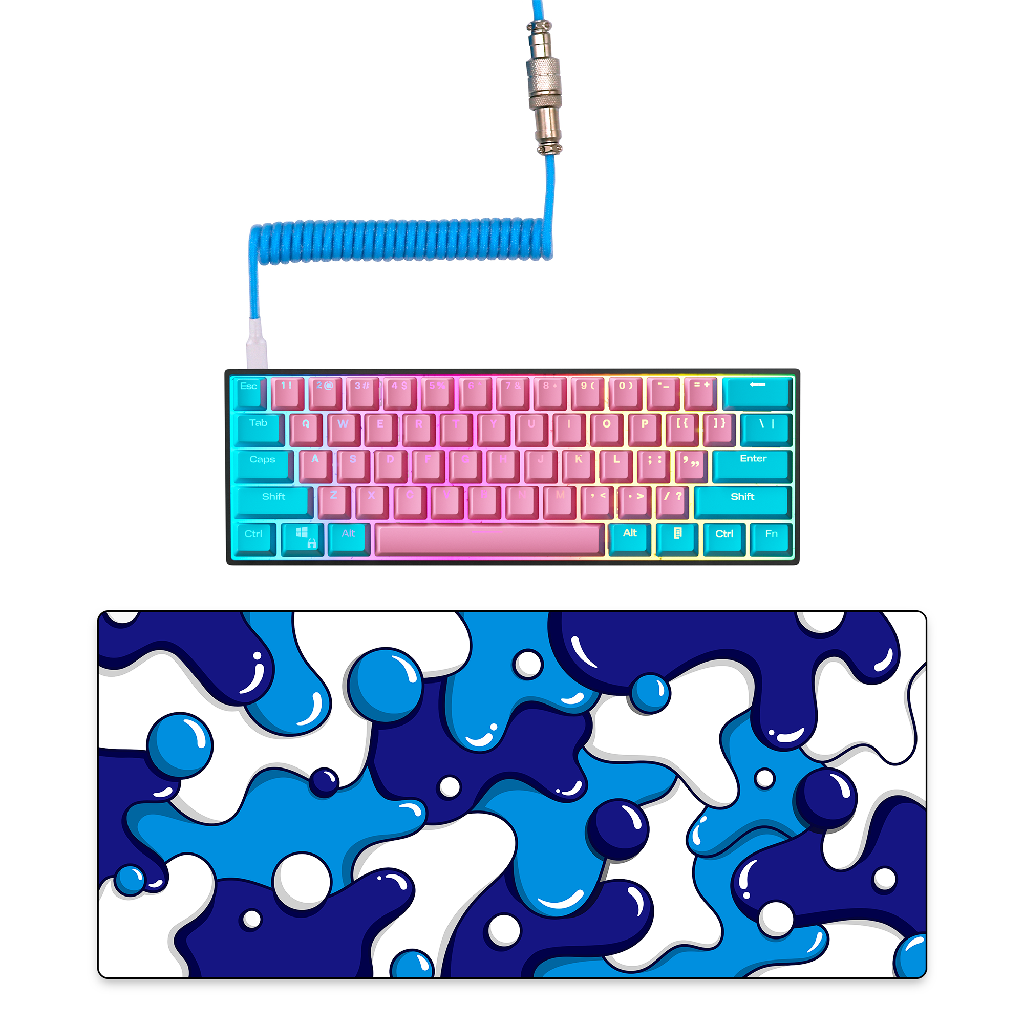 COTTON CANDY Keyboard + COILED CABLE + MOUSE PAD Bundle