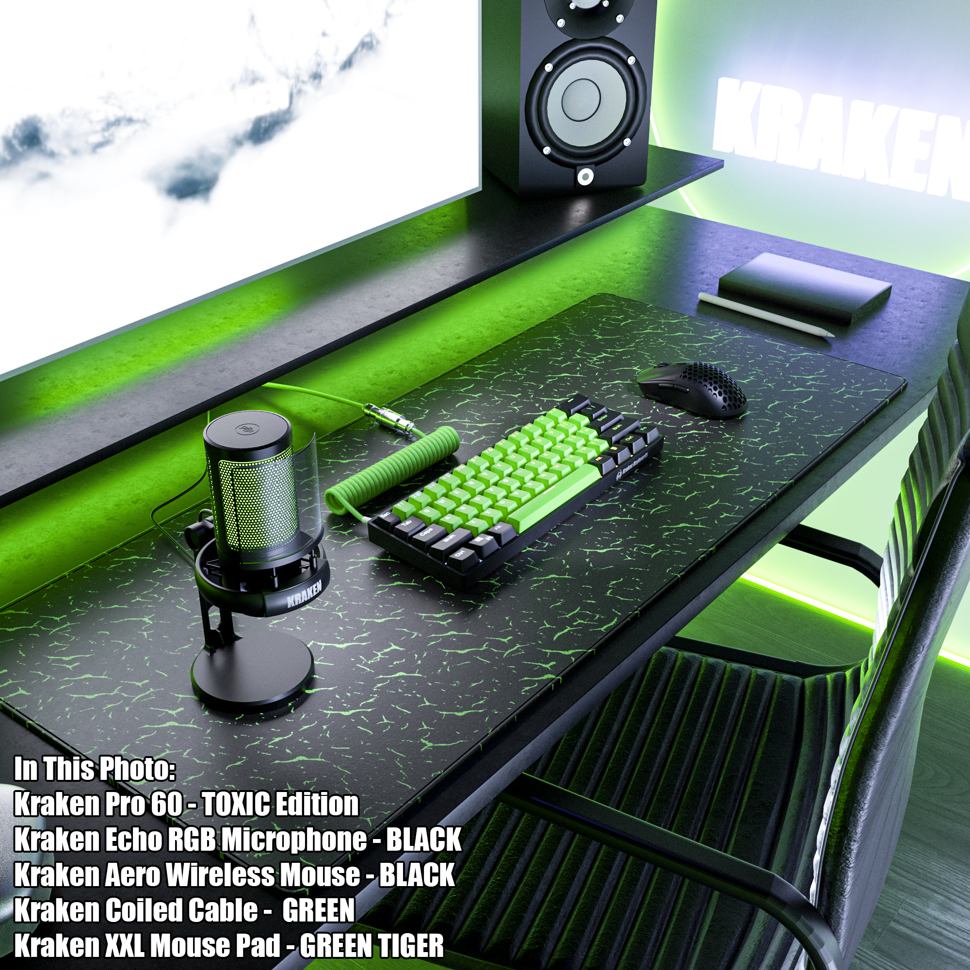 Kraken XXL Gaming Mouse Pad - Black & Green Tiger